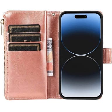 Kaksoiskäänto Zipper 9-kortti Apple iPhone 15 Plus - Ruusu