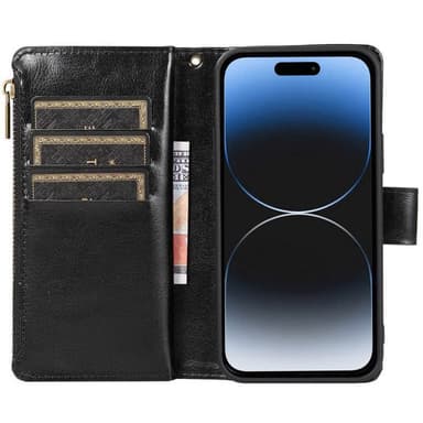 Kaksoiskäänto Zipper 9-kortti Apple iPhone 15 Plus - Musta