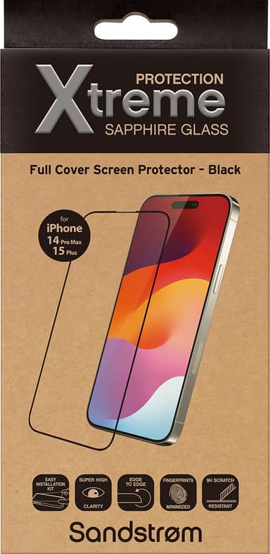 Sandstrøm iPhone 14 Pro Max/15 Plus/16 Plus Curved Glass näytönsuoja