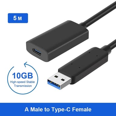 NÖRDIC aktiivinen 5m USB 3.2 Gen 2 SuperSpeed ​​10Gbps Jatkokaapeli USB-A uros USB-C naaras