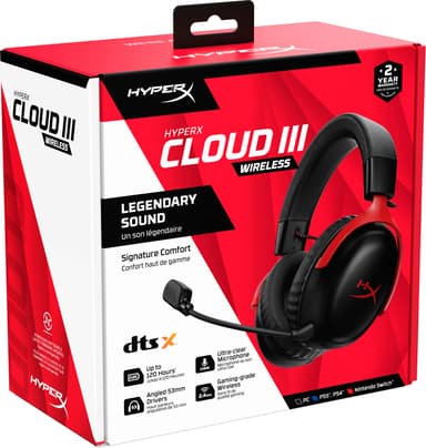 HyperX Cloud III Wireless langattomat pelikuulokkeet (musta/punainen)