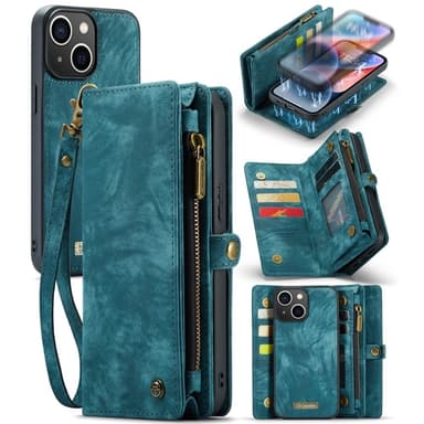 CASEME iPhone 15 Plus 2-in-1 lompakkopuhelimen kuori - sininen