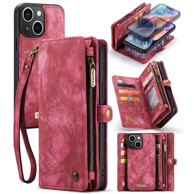 CASEME iPhone 15 Plus 2-in-1 Lompakon Puhelimen Kuori - Punainen