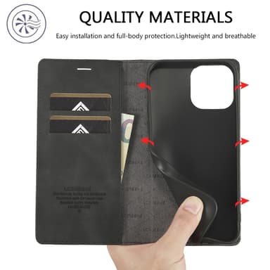 LC.IMEEKE Magneettinen puhelinkotelo iPhone 15 Pro Max -telineen lompakon suojukselle
