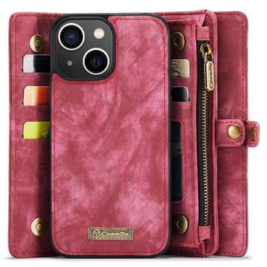 CASEME iPhone 15 Plus 2-in-1 Lompakon Puhelimen Kuori - Punainen