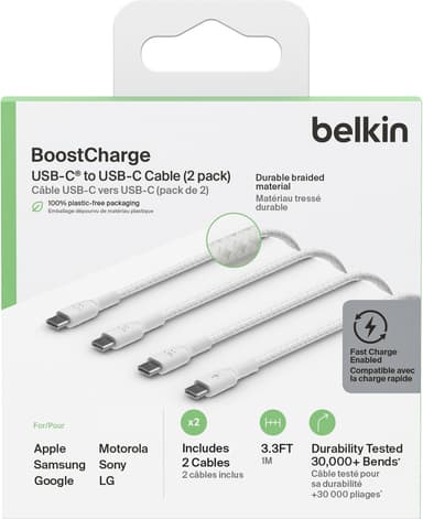 Belkin Twin USB-C to USB-C kaapelit 2 m (valkoinen/2 kpl)