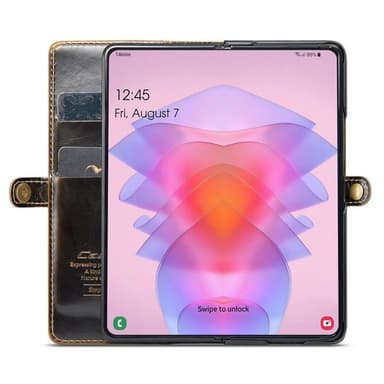 Lompakkokotelo 3-kortti aitoa nahkaa Samsung Galaxy Z Fold 5 - Ruskea