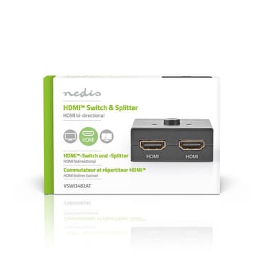 Nedis HDMI ™ Kytkin | 3-Porttinen port(s) | 1x HDMI™ tulo / 2x HDMI™ tuloliitäntä | 1x HDMI™ lähtö / 2x HDMI™ lähtö | 4K@60Hz | 6 Gbps | Metalli | Antrasiitti