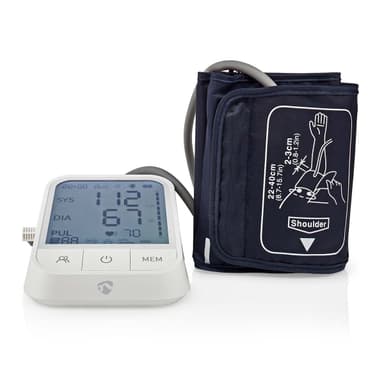 Nedis SmartLife Verenpainemittari | Käsi | Bluetooth | LCD-näyttö | 22 - 42 cm | Epäsäännöllisen sydämenlyönnin havaitseminen / Mansetin käytön tunnistus / Pysy paikallasi -ilmaisu | Valkoinen