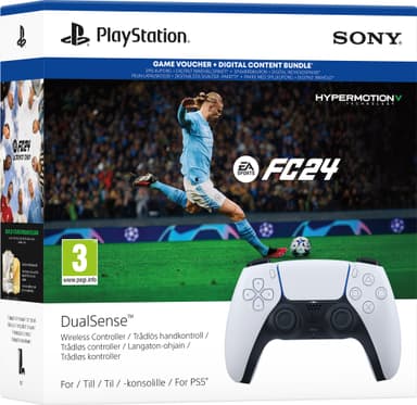 PS5 DualSense langaton ohjain (valkoinen) + EA SPORTS FC 24 pakkaus