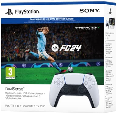 PS5 DualSense langaton ohjain (valkoinen) + EA SPORTS FC 24 pakkaus