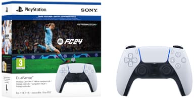 PS5 DualSense langaton ohjain (valkoinen) + EA SPORTS FC 24 pakkaus