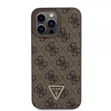 Guess iPhone 15 Pro Max Kuori Metal Logo Strass Crossbody Strap Ruskea