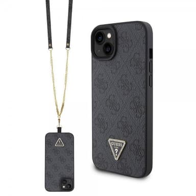 Guess iPhone 15 Kuori Metal Logo Strass Crossbody Strap Musta