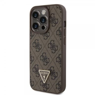 Guess iPhone 15 Pro Kuori Metal Logo Strass Crossbody Strap Ruskea