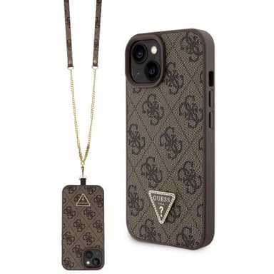 Guess iPhone 15 Kuori Metal Logo Strass Crossbody Strap Ruskea
