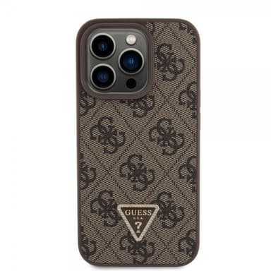 Guess iPhone 15 Pro Kuori Metal Logo Strass Crossbody Strap Ruskea