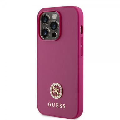 Guess iPhone 15 Pro Max Kuori Metal Logo Strass Metallic Vaaleanpunainen