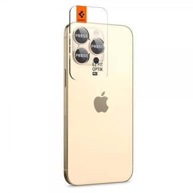 Spigen iPhone 14 Pro/iPhone 14 Pro Max Kameran linssinsuojus GLAS.tR EZ Fit Optik Pro Kulta 2-pakkaus