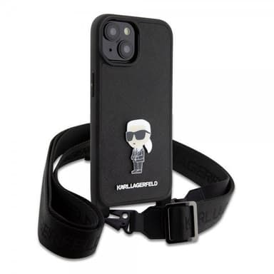 Karl Lagerfeld iPhone 15 Kuori Saffiano Crossbody Musta
