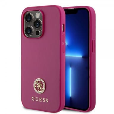Guess iPhone 15 Pro Max Kuori Metal Logo Strass Metallic Vaaleanpunainen