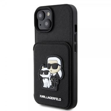 Karl Lagerfeld iPhone 15 Kuori Saffiano Card Slots & Stand Musta