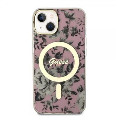 Guess iPhone 14 Kuori Flower MagSafe Vaaleanpunainen