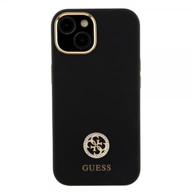 Guess iPhone 15 Kuori Liquid Silicone Metal Logo Musta