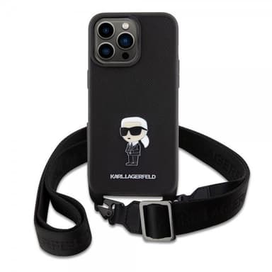 Karl Lagerfeld iPhone 15 Pro Max Kuori Saffiano Crossbody Musta