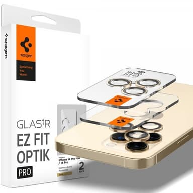Spigen iPhone 14 Pro/iPhone 14 Pro Max Kameran linssinsuojus GLAS.tR EZ Fit Optik Pro Kulta 2-pakkaus