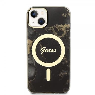 Guess iPhone 14 Kuori Golden Marble MagSafe Musta