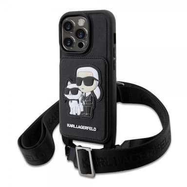 Karl Lagerfeld iPhone 14 Pro Max Kuori Crossbody Cardslot Cover Musta