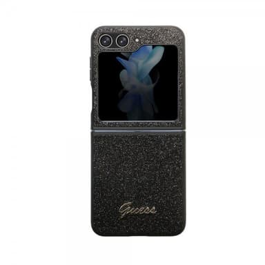 Guess Samsung Galaxy Z Flip 5 Kuori Glitter Flakes Metal Logo Musta