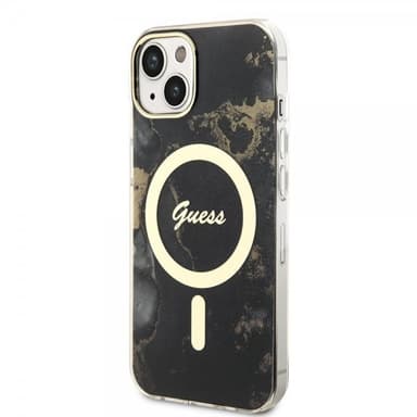 Guess iPhone 14 Kuori Golden Marble MagSafe Musta