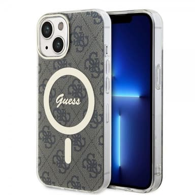 Guess iPhone 15 Kuori 4G Pattern MagSafe Ruskea