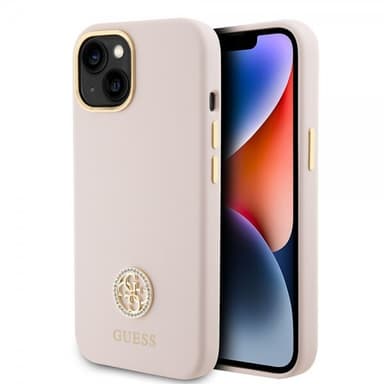 Guess iPhone 15 Kuori Liquid Silicone Metal Logo Vaaleanpunainen