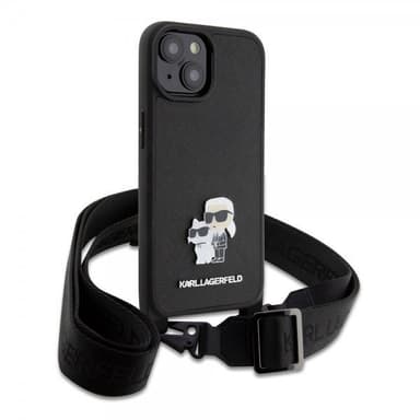 Karl Lagerfeld iPhone 15 Kuori Saffiano Karl & Choupette Crossbody Musta