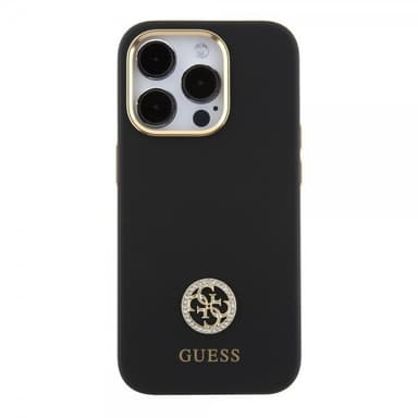 Guess iPhone 15 Pro Max Kuori Liquid Silicone Metal Logo Musta