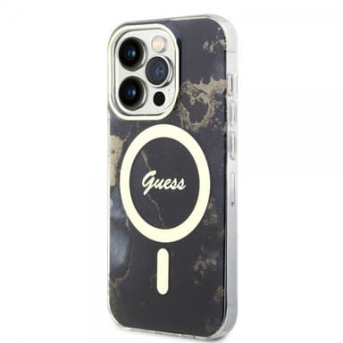 Guess iPhone 14 Pro Kuori Golden Marble MagSafe Musta