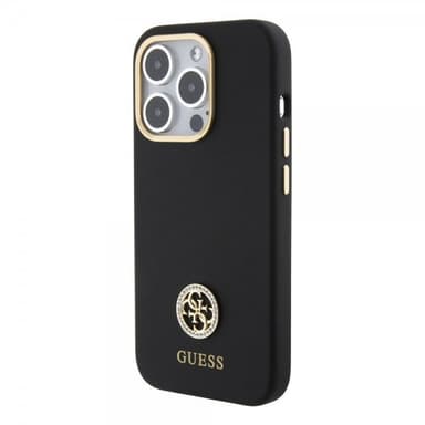 Guess iPhone 15 Pro Max Kuori Liquid Silicone Metal Logo Musta