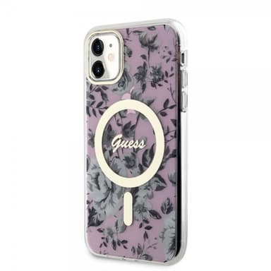 Guess iPhone 11 Kuori Flower MagSafe Vaaleanpunainen