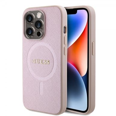 Guess iPhone 15 Pro Kuori Saffiano MagSafe Vaaleanpunainen