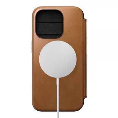 NOMAD iPhone 15 Pro Kotelo Modern Leather Folio English Tan