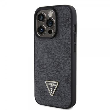 Guess iPhone 15 Pro Kuori 4G Metal Triangle Strass Musta