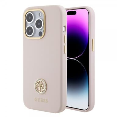 Guess iPhone 15 Pro Kuori Liquid Silicone Metal Logo Vaaleanpunainen