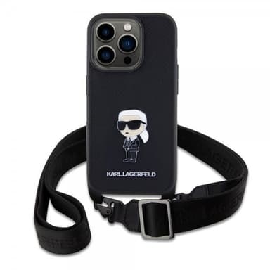 Karl Lagerfeld iPhone 15 Pro Kuori Saffiano Crossbody Musta