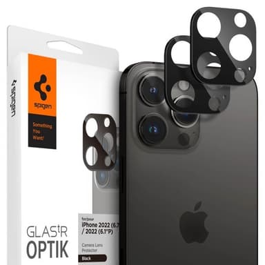 Spigen iPhone 14/15 Pro & Pro Max Kameran linssinsuojus Glas.tR Optik 2-pakkaus Musta