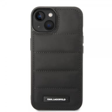 Karl Lagerfeld iPhone 15 Kuori Quilted Nylon Puffy Case Logo Plate Musta