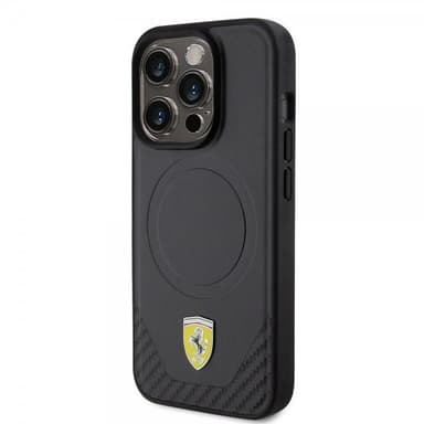 Ferrari iPhone 15 Pro Kuori Carbon PU Leather MagSafe Musta