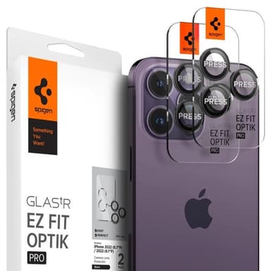 Spigen iPhone 14/15 Pro & Pro Max Kameran linssinsuojus GLAS.tR EZ Fit Optik Pro 2-pakkaus Musta